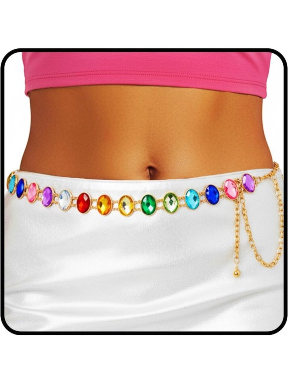 Colorful Rhinestone Rainbow Belt Chain | Stylish Waist Jewelry for Women